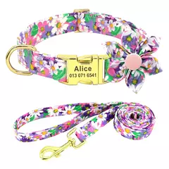 Personalizado Dog Collar e Leash Set, Nylon Imprimir Cães ID Coleiras, Pet Chumbo Corda Belt, Flor Acessórios, Small Medium Large Dogs - loja online