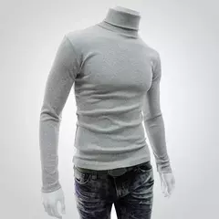 Gola alta masculina malha suéteres de algodão, pulôveres finos, roupas de escritório, tops masculinos, monocromáticos, vinho tinto - loja online