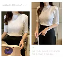 Blusa feminina de malha manga curta, blusa feminina, pulôveres de malha, E525, 2022 - loja online