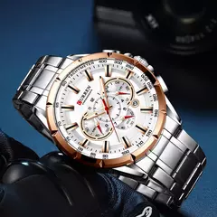 Curren-relógio de pulso casual masculino, pulseira de aço inoxidável, mostrador grande, quartzo, com slots luminosos, cronógrafo esportivo, novo