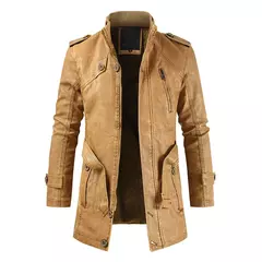 Inverno casaco de lã grossa casaco de couro longo outwear moda quente casual vintage roupas para homem steampunk biker jaqueta na internet