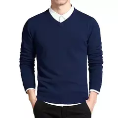 Suéter de algodão masculino manga longa pulôveres outwear masculino gola v blusas da moda de marca solto fit roupas de tricô estilo coreano - comprar online