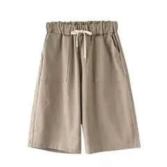Imagem do Shorts de algodão para mulheres, calças de lazer de pernas largas, cintura solta elástica com cinto, tamanho grande, 7XL, 8XL, verão