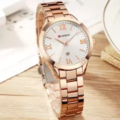 Curren-relógio das mulheres, estilo retro, impermeável, aço, quartzo, presente de Natal, 9007