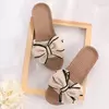Glglgege-Slides casuais de verão feminino, chinelos de linho confortáveis, chinelos de linho listrado, sandálias plataforma, sapatos para senhoras