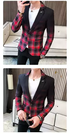 Jaqueta de terno casual xadrez masculina, baile masculino, blazer social, casaco fino, roupa de anfitrião, moda boutique - loja online