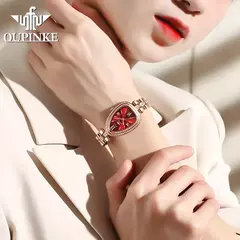 Imagem do OUPINKE-Conjunto de relógio quartzo impermeável feminino, relógios de luxo, espelho safira, mostrador diamante, movimento suíço, pulseira, colar