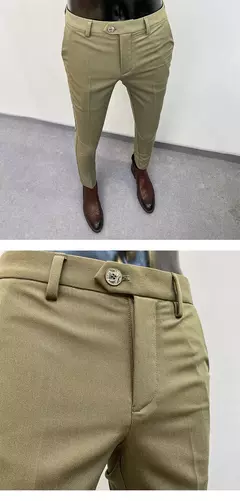 Homens terno calças calças formais pantalone hombre estiramento fino cor sólida vestido casual calças de comprimento total moda novas roupas masculinas