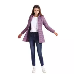 Imagem do Santelon mulheres longo parka quente para as mulheres ultraleve casaco casaco acolchoado puffer com capuz destacável roupas outwear leve