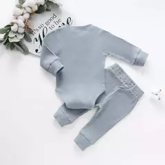 Conjunto de bodysuits de manga comprida e calças elásticas para bebé, com nervuras, xadrez, roupa sólida, infantil, recém-nascido, menina, menino, primavera, outono, 2 peças na internet