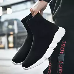 Sapatilhas de meias altas masculinas e femininas, sapatos de escorregar, tênis casuais, leves, pretas, clássicas, casais, correndo, cesta