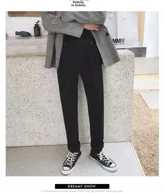 Calça social masculina de lã, calças com cintura elástica, casual e social para outono e inverno - loja online