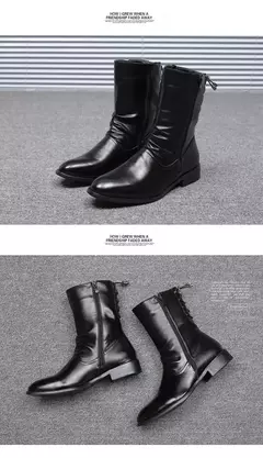 Nova moda dos homens boate motocicleta meados de bezerro botas altas sapatos de couro de vaca outono inverno longo botas masculinas calzado hombre - Wolf Magazine