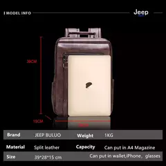 JEEP BULUO-Bolsa Masculina Casual para Laptop, Mochila de Couro Dividido, Bolsa para Computador, Alta Capacidade, Nova Tendência - comprar online