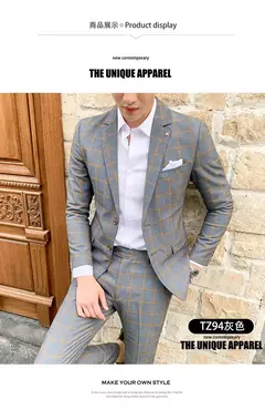 Imagem do Conjunto de vestido de noiva xadrez slim fit masculino, blazers, jaqueta, calças, calças, casaco, terno, design estilo masculino, moda, 2 peças