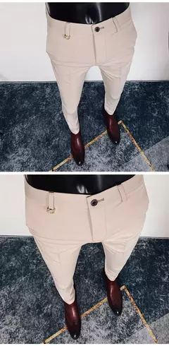 Calça reta de cintura alta britânica masculina, calça social, calça formal masculina italiana, calça de tornozelo, 2023