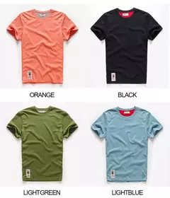 Camiseta de algodão com decote em O masculino, tops clássicos, cor sólida, casual, básica, alta qualidade