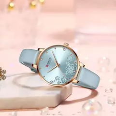 Curren-Relógios de pulso quartzo de couro de luxo feminino, marca relógio para senhoras, charme relógio mostrador flores
