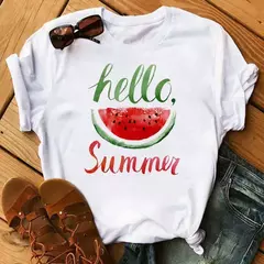 Camiseta branca estampada com frutas engraçadas para mulheres, estampa Kawaii Banana, camiseta Harajuku, manga curta, camiseta, moda