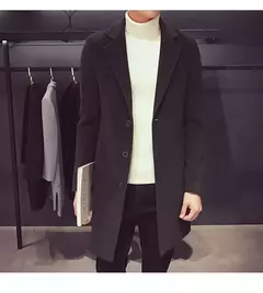 Casaco longo de algodão masculino, corta-vento fino, mistura de lã, cor pura, moda casual de negócios, roupas masculinas, primavera, outono, novo, 2023 - comprar online
