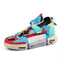 Sapatilhas unissex de malha respirável, sapatilhas masculinas, sapatos de plataforma casual, costura colorida, design de moda na internet