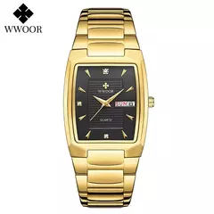 WWOOR-Relógio de quartzo quadrado de luxo masculino, Aço inoxidável, Automático, Semana, Data, Ouro, Relógios de pulso, Relogio masculino, Novo, 2022 na internet