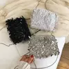 Lantejoula prata strass borla sacos de ombro para mulheres, bolsa pequena cadeia, embreagem elegante senhoras festa noite, moda luxo design