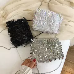 Lantejoula prata strass borla sacos de ombro para mulheres, bolsa pequena cadeia, embreagem elegante senhoras festa noite, moda luxo design