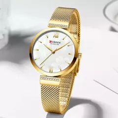 CURREN-Relógio de quartzo em aço inoxidável feminino, bracelete elegante, relógio feminino, vestido feminino, moda luxuosa, dourado - Wolf Magazine