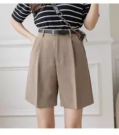 Imagem do Shorts de salto com zíper, shorts da moda para mulheres, de high street, com cortina, casual, cor sólida, com cintura alta, para escritório, verão e com cinto