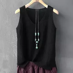 Blusa de malha sem mangas feminina, camisa com gola V, tops, camisas, roupas de verão, C855, 2021 - comprar online