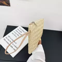 Imagem do Moda feminina boêmio tecido embreagem wristlet saco casual senhoras praia verão cor sólida pequenas bolsas bolsa branco bege presentes