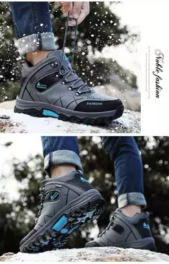 Botas de neve de couro impermeáveis masculinas, super quentes, ao ar livre, caminhadas, trabalho, sapatos de viagem, inverno, tamanho 39-47