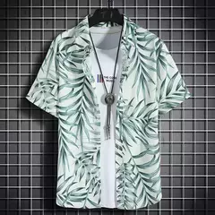 Camisas havaianas casuais masculinas de manga curta, tops florais soltos, roupas