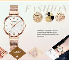 CURREN-Relógio de quartzo em aço inoxidável feminino, bracelete elegante, relógio feminino, vestido feminino, moda luxuosa, dourado