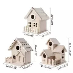 Pingente de madeira para casa de pássaros, decoração criativa para casa de pássaros reprodução caixa com ninho de alimentação jardim quintal varanda simulação de cerca para casa de pássaro - Wolf Magazine