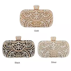 Embreagem noite diamante para mulheres, mini bolsa dourada, bolsa de ombro corrente, pequena oca flores de cristal, bolsa para festa de casamento - Wolf Magazine