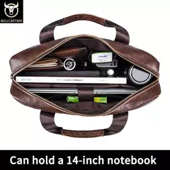 BULLCAPTAIN Maleta Ombro Messenger Bags dos homens de couro genuíno de 14 polegadas Laptop Bag Maleta dos homens Office Business Handbag