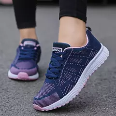 Mulheres sapatos casuais moda respirável andando malha sapatos planos tênis feminino 2021 ginásio sapatos vulcanizados branco calçado feminino - loja online