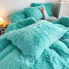 Imagem do Conjunto de cama luxuoso preto macio, capa de edredão Shaggy, 2 fronhas, zíper, veludo macio, 3pcs