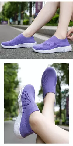 Tênis slip-on vulcanizados para mulheres, sapatos baixos, mocassins ambulantes, plus size 42, alta qualidade - comprar online