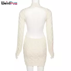 Imagem do Weird Puss-Mini Vestidos de Gola Alta Elástica Feminina, Tricô Chique, Sem Costas, Manga Comprida, Soft Bodycon, Streetwear, Sexy, Outono