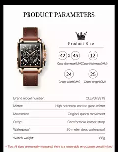 Olevs marca superior masculino relógios quadrado relógio de quartzo para homens pulseira de couro à prova dwaterproof água esporte relógio masculino relogio masculino na internet