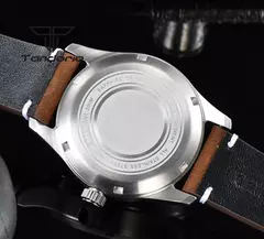 Relógios piloto de mergulho automático Tandorio para homens, vidro safira, mostrador luminoso verde, pulseira de couro, coroa de parafuso, NH35A, 20Bar, 39mm - loja online