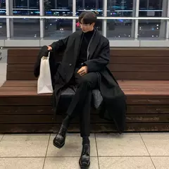 Imagem do IEFB-Sobretudo de lã de peito único masculino, casaco casual solto, manga longa, tendência coreana, moda outono, inverno, novo, 9D1655