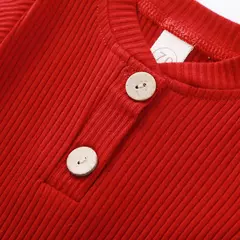 Imagem do Conjunto de bodysuits de manga comprida e calças elásticas para bebé, com nervuras, xadrez, roupa sólida, infantil, recém-nascido, menina, menino, primavera, outono, 2 peças