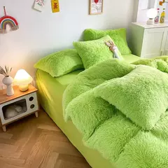 Conjunto de cama luxuoso preto macio, capa de edredão Shaggy, 2 fronhas, zíper, veludo macio, 3pcs