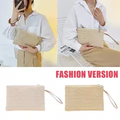 Moda feminina boêmio tecido embreagem wristlet saco casual senhoras praia verão cor sólida pequenas bolsas bolsa branco bege presentes - Wolf Magazine
