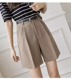 Shorts de salto com zíper, shorts da moda para mulheres, de high street, com cortina, casual, cor sólida, com cintura alta, para escritório, verão e com cinto - Wolf Magazine