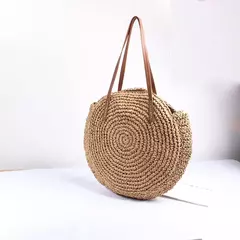 Imagem do Bolsa de ombro redonda de palha de verão, bolsa de mão feminina de grande capacidade, artesanal, bolsas de praia de vime da moda, bolsa de mão, férias